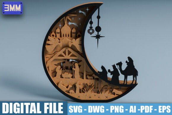 3D Crescent Moon Nativity Laser Cut File