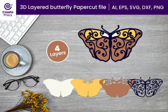 3D Layered Butterfly Cutting File SVG