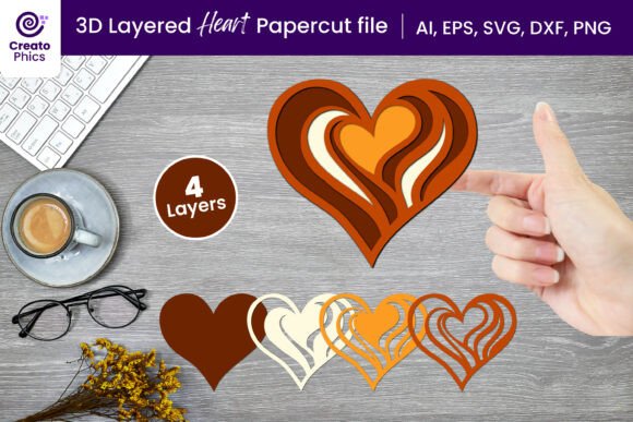 3D Layered Love Heart Paper, Laser Cut