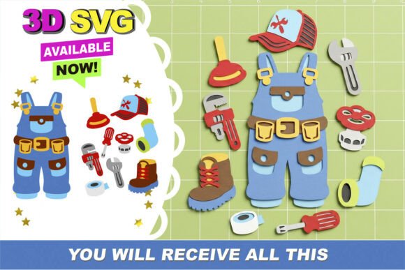3D Plumber Outfit and Tools SVG