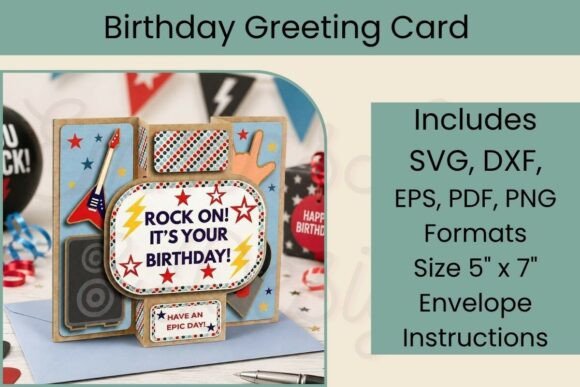 3D Rock Music Birthday Card SVG File