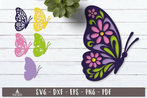 3d SFloral Butterfly SVG Layered Design