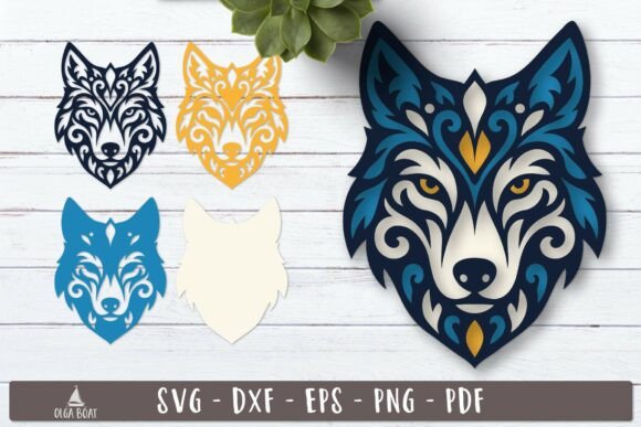 3D Tribal Wolf Head SVG Layered Design