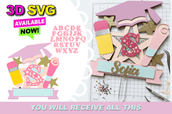 Graduation Pre-K Initials 3D Shaker SVG
